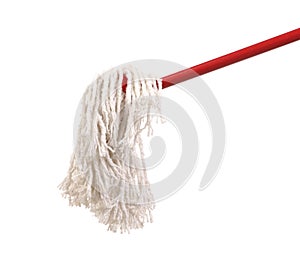 Closeup of red mop for cleaning.