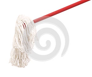 Closeup of red mop for cleaning.