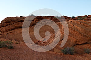 Closeup of red sandstone rock of Horseshoe Bend Arizona during sunset