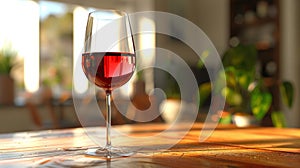 Closeup of red wine pouring in glass.