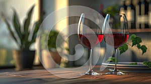 Closeup of red wine pouring in glass.