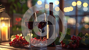 Closeup of red wine pouring in glass.