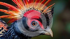 Closeup of a regal cowarys brightly colored casque serving as a vibrant crown atop its head as it strolls through its