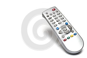 Closeup remote control TV buttons white background