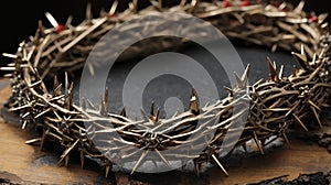 Closeup of a representation of the Jesus Christ crown of thorns and nail