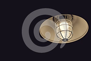 Closeup retro style bulb lamp, loft style interior on dark room