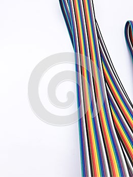 closeup ribbon cable or coded flat cable isolated on white background