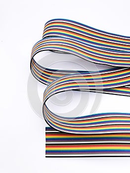 closeup ribbon cable or coded flat cable isolated on white background