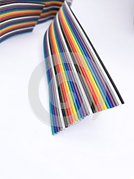 closeup ribbon cable or coded flat cable isolated on white background
