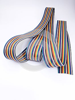 closeup ribbon cable or coded flat cable isolated on white background