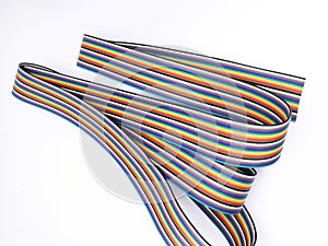 closeup ribbon cable or coded flat cable isolated on white background