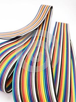 closeup ribbon cable or coded flat cable isolated on white background