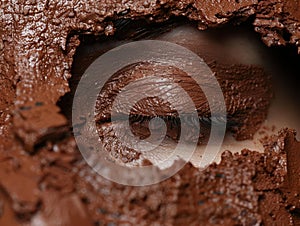 Closeup of rich chocolate cake texture