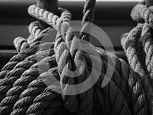 Closeup of rigging of a traditional tallship or sailboat