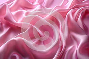 Closeup of rippled pink satin fabric as background texture, pink shiny liquid wave pattern, generative ai