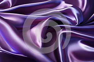Closeup of rippled purple satin fabric texture background