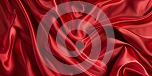 Closeup of rippled red silk fabric - AI Generated