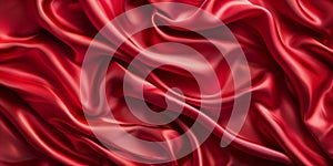 Closeup of rippled red silk fabric - AI Generated