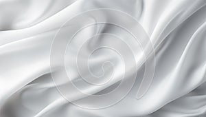 Closeup of rippled white satin fabric cloth texture background