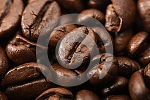 Closeup of roasted coffee beans