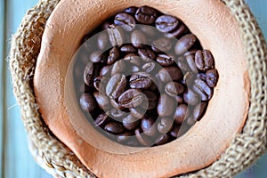 Closeup of roasted coffee beans. (Selective Focus)