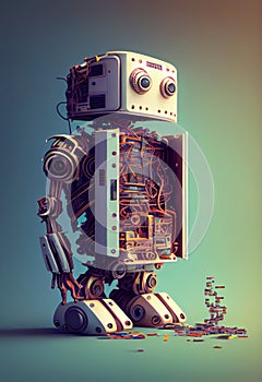 Closeup Robot With Blue Background And High Retro Graphics