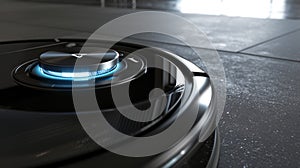 A closeup of the robot vacuums sensor technology which allows it to navigate and avoid obstacles while cleaning