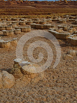 Closeup of rock patterns forming a Mars like landscape in Danakil Depression Ethiopia