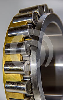 Closeup of a roller cage of a spherical roller thrust bearing