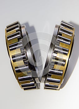 Closeup of roller cages of a double-row tapered roller bearing hub unit