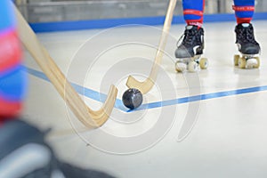 Closeup roller hockey game