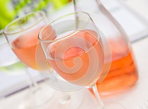 Closeup of rose wine glasses