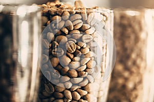 Closeup rosted coffee bean. arabica coffee bean photo