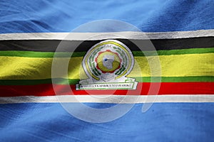 Closeup of Ruffled East African Community Flag, East African Community Flag Blowing in Wind