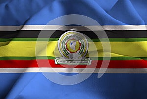 Closeup of Ruffled East African Community Flag, East African Community Flag Blowing in Wind