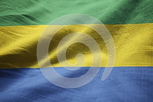 Closeup of Ruffled Gabon Flag, Gabon Flag Blowing in Wind