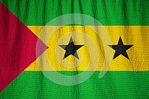 Closeup of Ruffled Sao Tome and Principe Flag, Sao Tome and Principe Flag Blowing in Wind