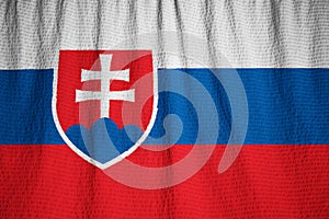 Closeup of Ruffled Slovakia Flag, Slovakia Flag Blowing in Wind