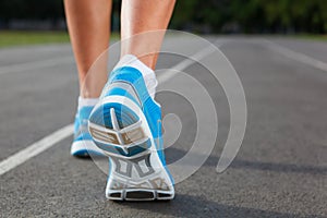 Closeup of runners shoe - running