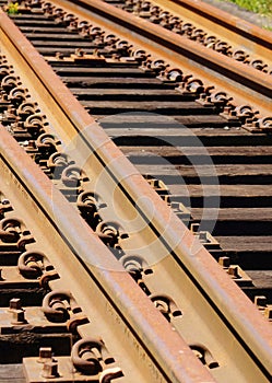 Closeup of Rusted Unused Railroad Tracks