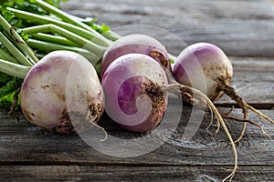 Closeup of rustic organic turnips for sustainable vegetarian farming