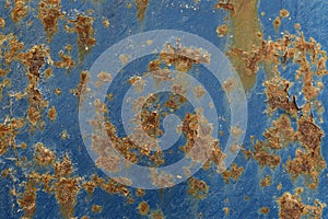 Closeup of rusty blue metal surface as abstract background