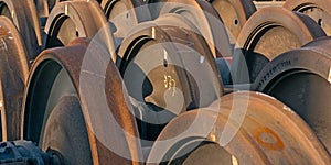 Closeup of rusty train wheels