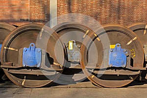 Closeup of rusty train wheels