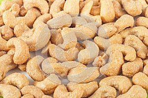 Closeup of salted cashews nuts