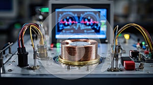 Closeup of a sample hightemperature superconducting cable being tested for electrical resistance with measuring