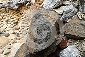 Closeup of sample of natural basalt rock. Basalt is an extrusive igneous rock. photo