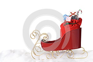 Closeup santa sleigh with bag of toys