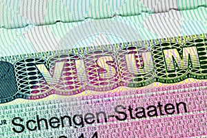 Closeup of the Schengen visa