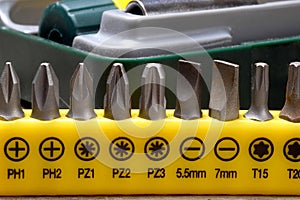 Screwdriver bit set in toolbox